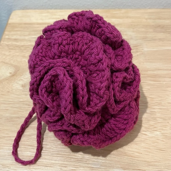 Set of 3 Crochet Peach/Burgundy/Gray Eco-Friendly Bath Loofahs with Hanging Loop - Picture 8 of 9